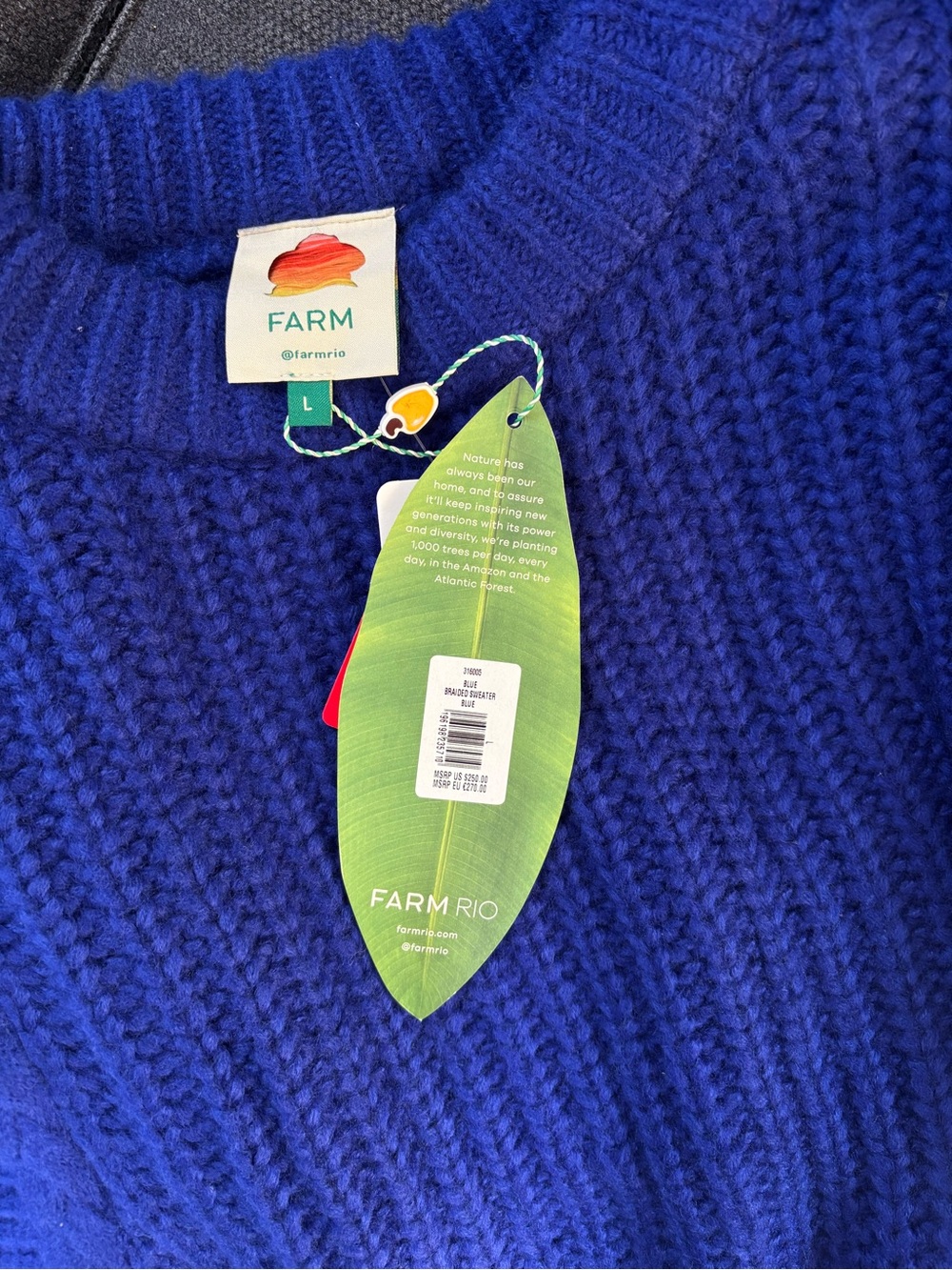 FARM Rio Royal Blue Chunky Cable Knit Sweater - Picture 2 of 4